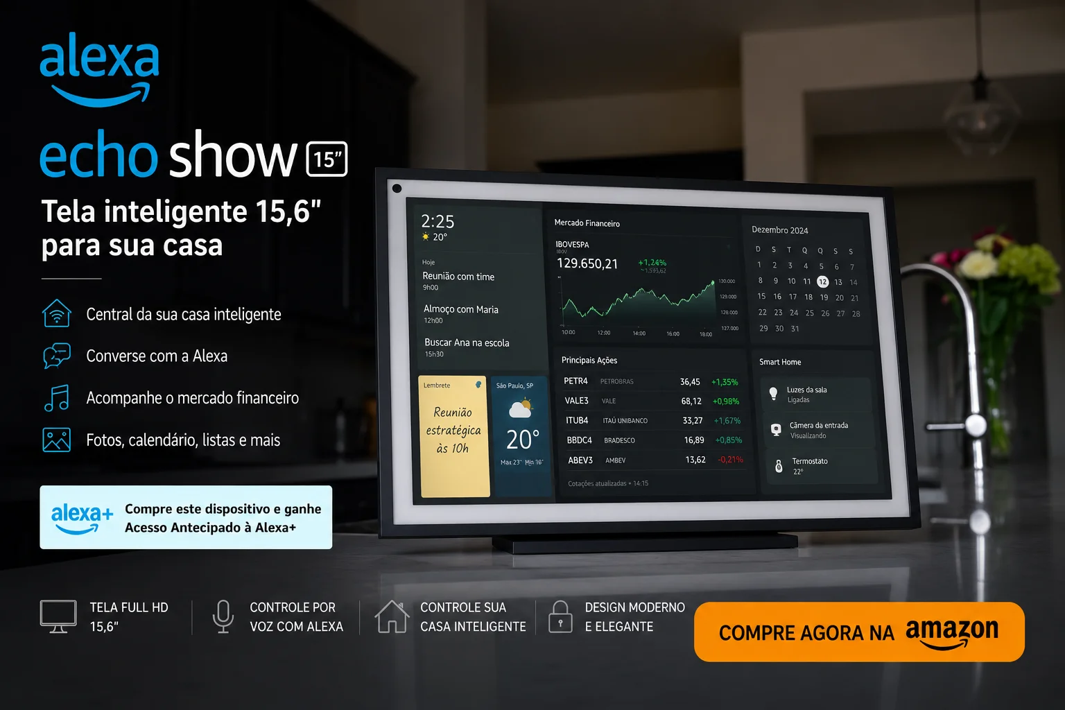 Publicidade — Amazon Echo Show 15, tela inteligente